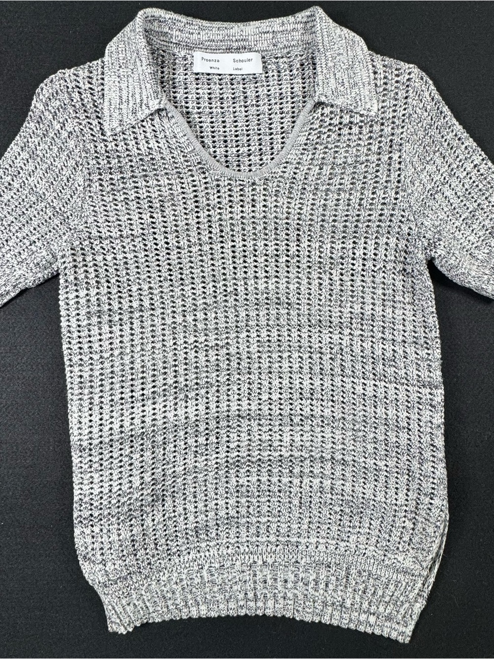 Proenza Schouler Cotton Silk Blend Open-Weave Collared V-Neck Sweater